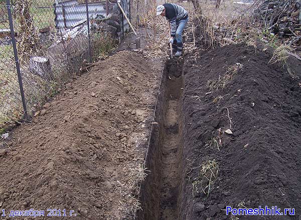 Работник начал копать траншею для газопровода