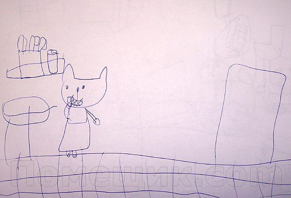 детский рисунок. котик чистит зубы
