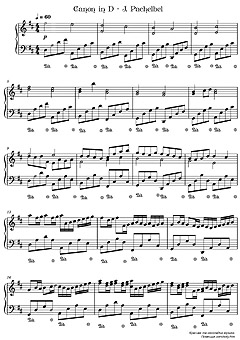 , Sheet music for Piano 
Canon in D Johann Pachelbel ( 1)
