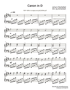 , Sheet music for Piano 
Canon in D Johann Pachelbel.    ( 1)
