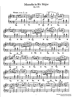 ����, Sheet music for Piano 
Chopin Mazurka in B-Flat Major, Op.7, No.1 
(������� 1)
